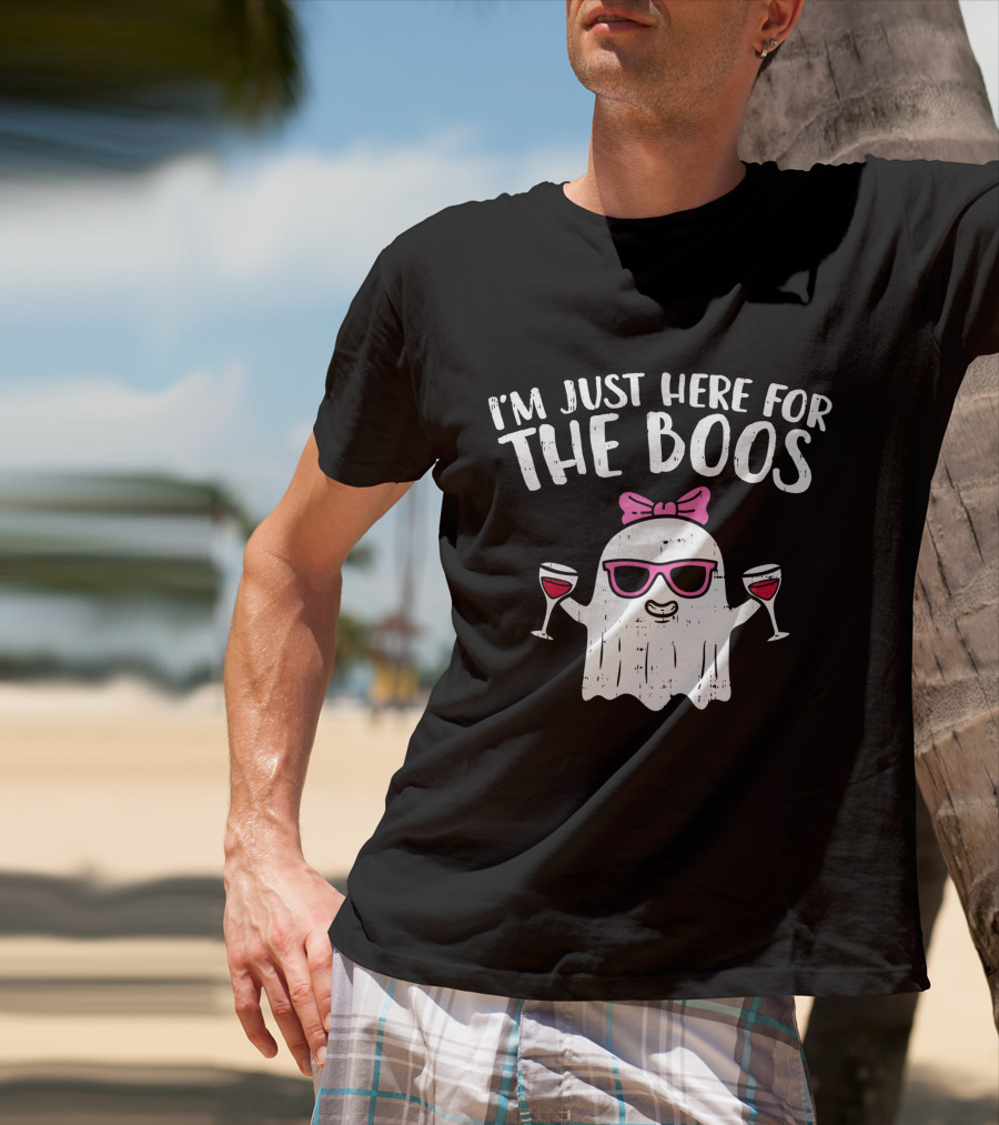 I'm Just Here For The Boos Ghost With Wine Glasses Halloween T-Shirt