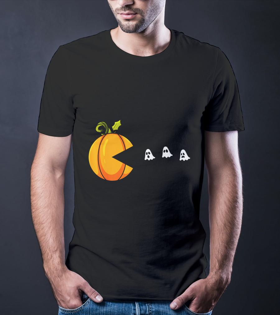 Pumpkin Pac-Man Chomping Ghosts Halloween T-Shirt