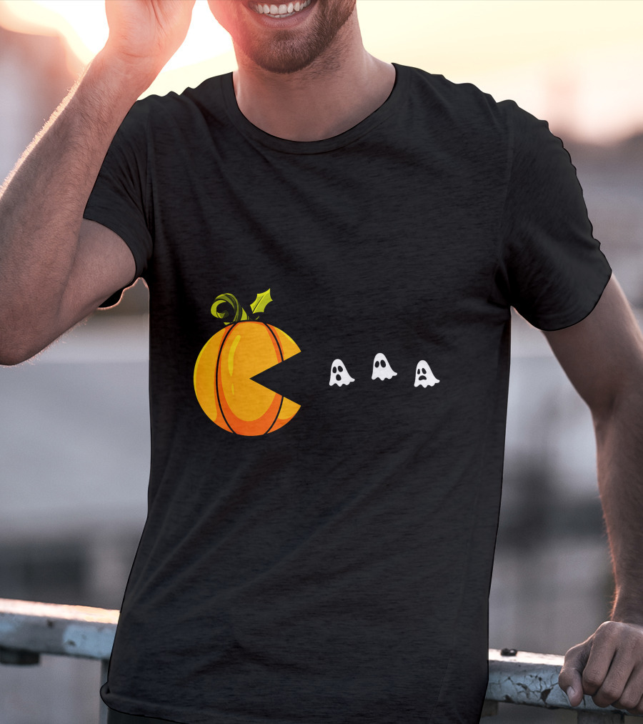 Pumpkin Pac-Man Chomping Ghosts Halloween T-Shirt