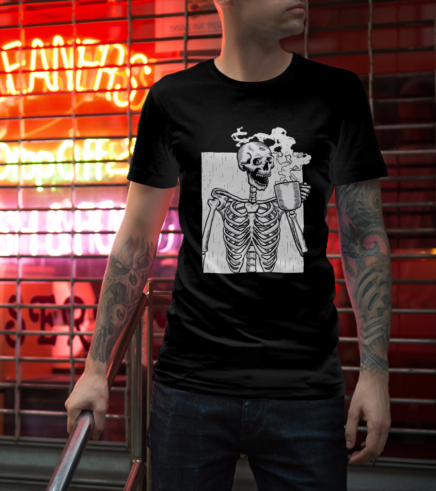 Halloween Skeleton Skull Coffee Drinker T-Shirt