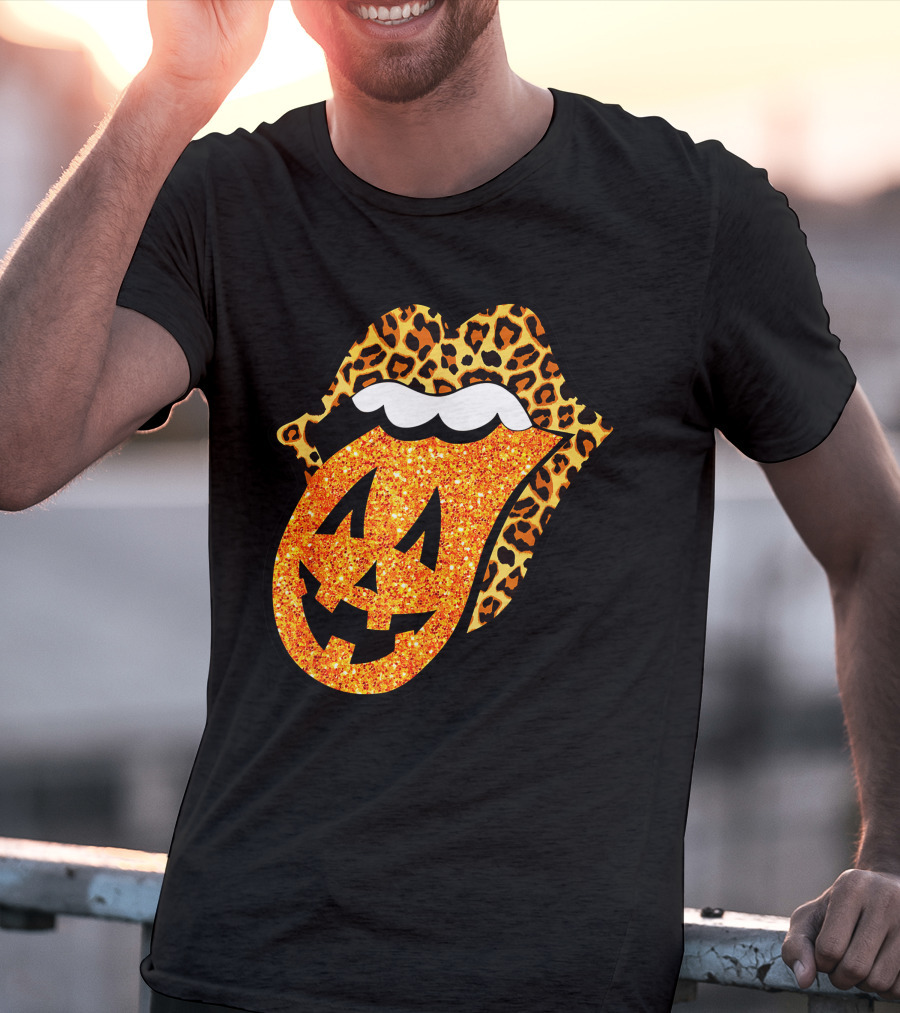Leopard Lips Pumpkin Tongue Halloween Jack-O'-Lantern Face T-Shirt