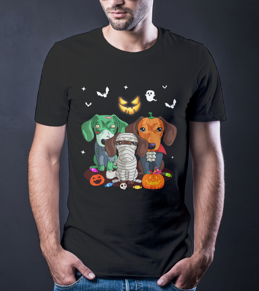 Halloween Dachshund Dog Witch Cute Dachshund Dog Lovers Zombie Mummy Pumpkin Costume Dogs T-Shirt