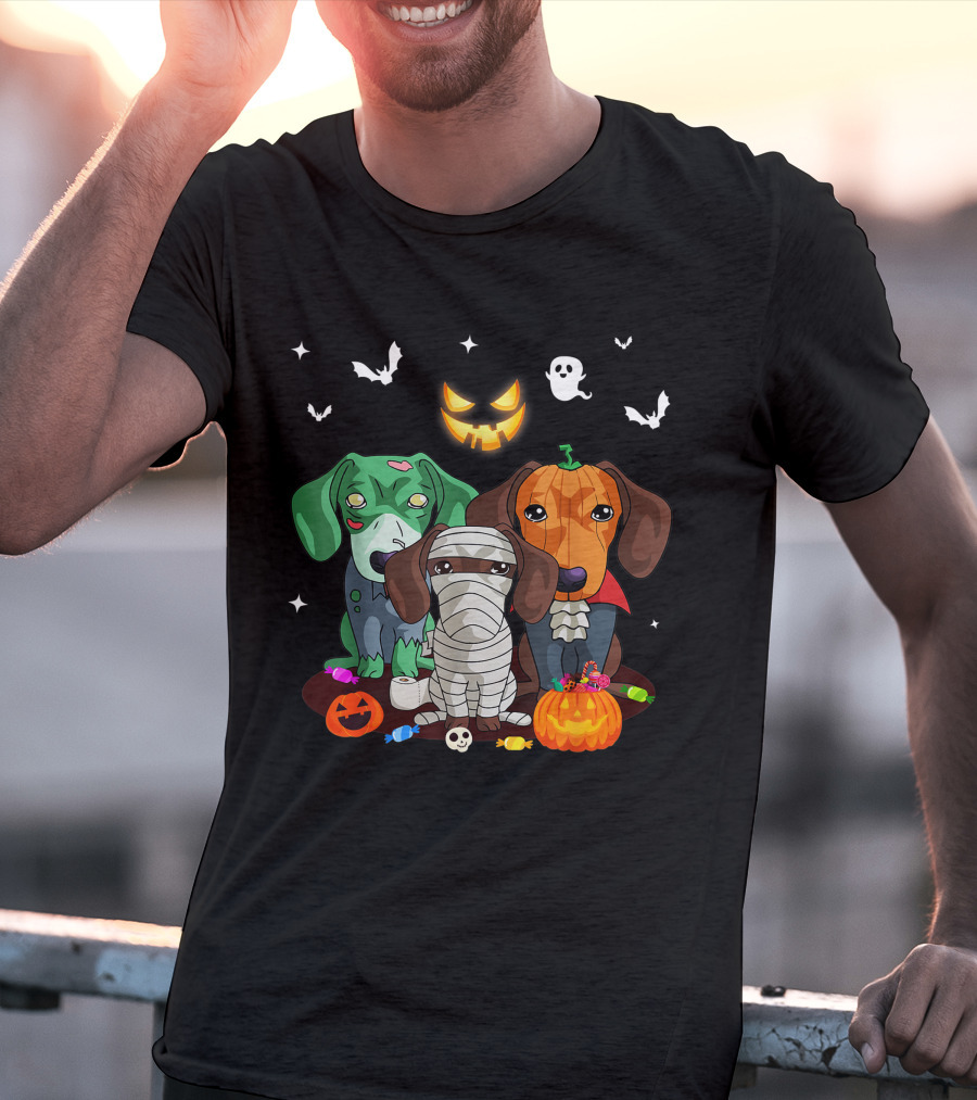 Halloween Dachshund Dog Witch Cute Dachshund Dog Lovers Zombie Mummy Pumpkin Costume Dogs T-Shirt