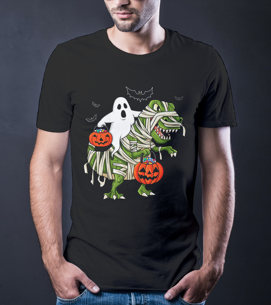 Ghost And Mummy T-Rex Halloween Candy Adventure T-Shirt