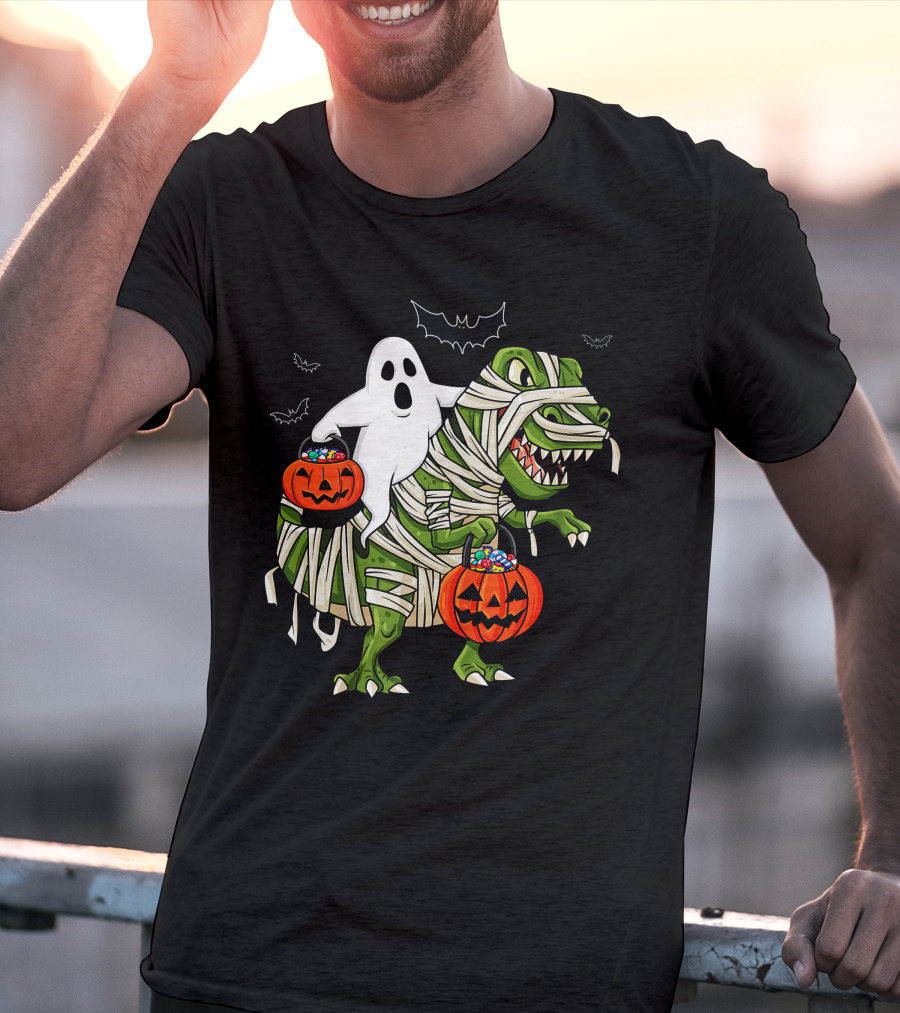 Ghost And Mummy T-Rex Halloween Candy Adventure T-Shirt