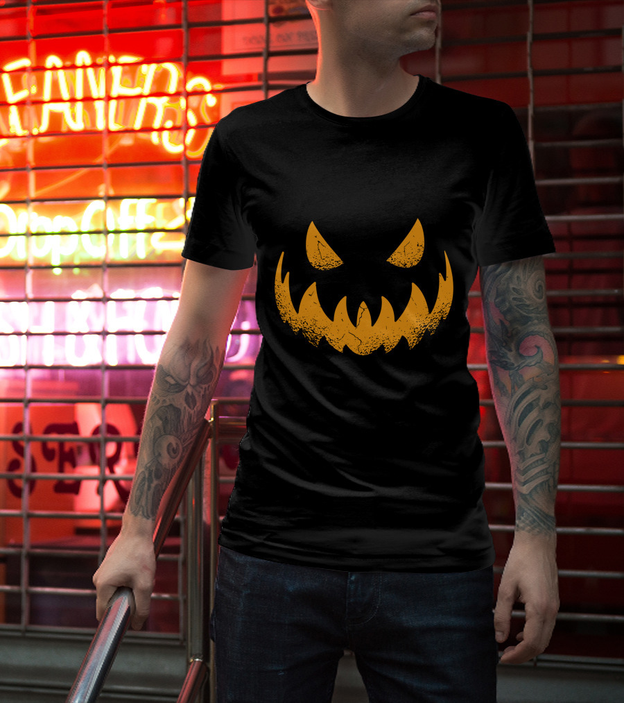 Halloween Pumpkin Scary Smiling Jack-O'-Lantern Face T-Shirt