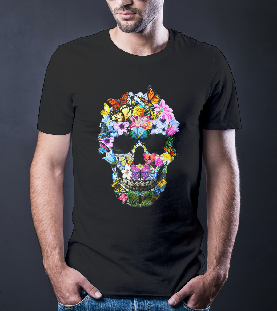 Women Floral Butterfly Skull Colorful T-Shirt