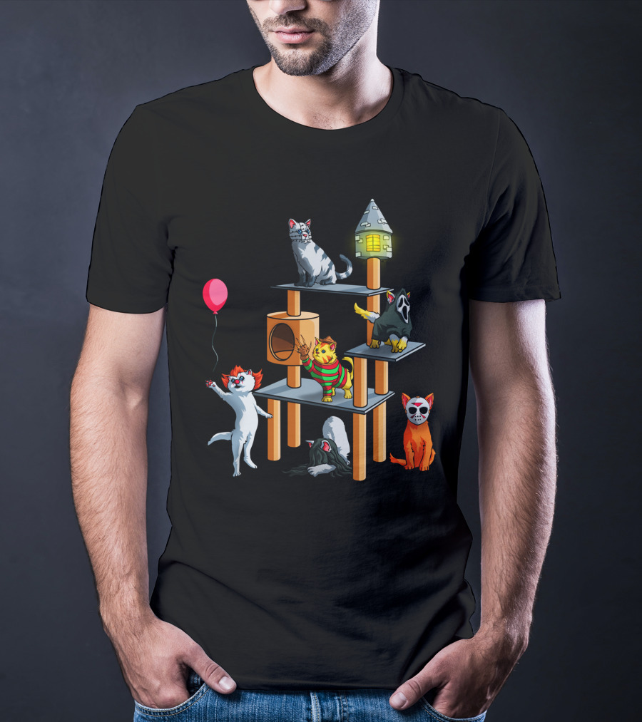Funny Cat Horror Halloween With Cute Kitty Icons For Lovers T-Shirt