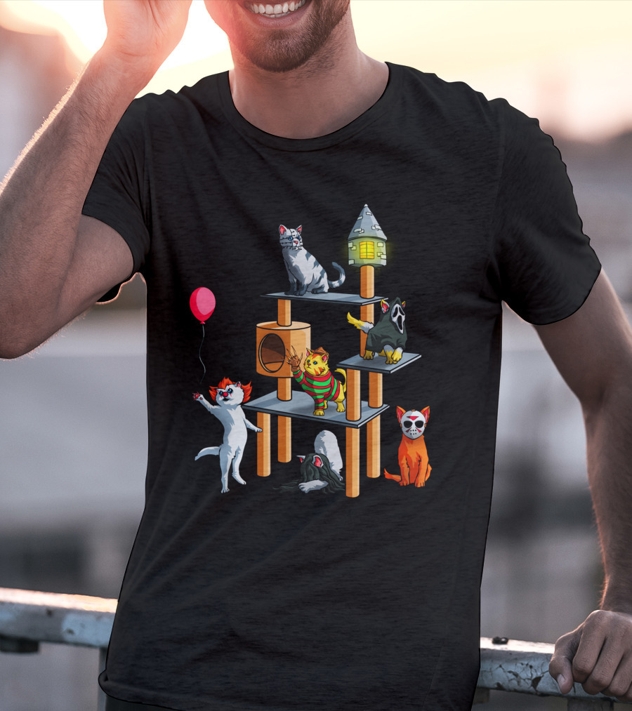 Funny Cat Horror Halloween With Cute Kitty Icons For Lovers T-Shirt