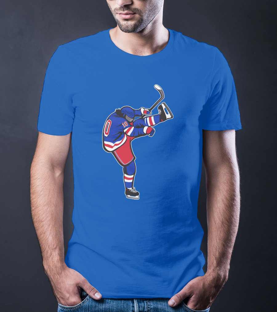 Xanh Bien Hockey Player Kicking Pose Blue Background T-Shirt