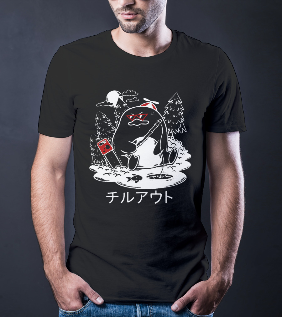 Isaacwhy Merch Chill Out Penguin With Chainsaw And Fishing Rod T-Shirt