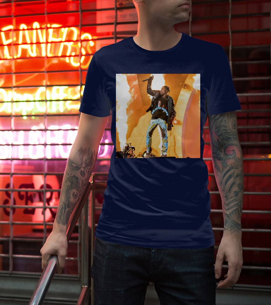 Travis Scott Live Concert Performance With Fire Effects T-Shirt