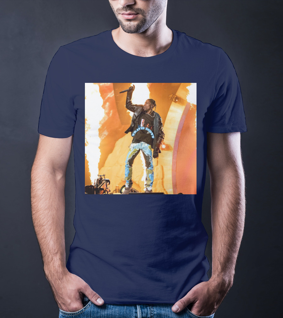 Travis Scott Live Concert Performance With Fire Effects T-Shirt