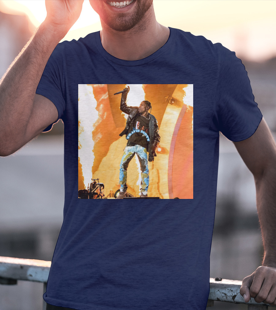 Travis Scott Live Concert Performance With Fire Effects T-Shirt