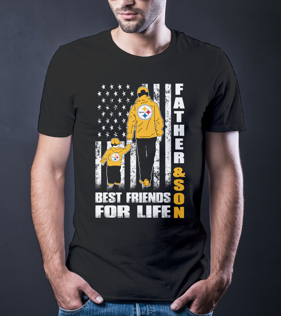 Father And Son Best Friends For Life Steelers Flag Background T-Shirt