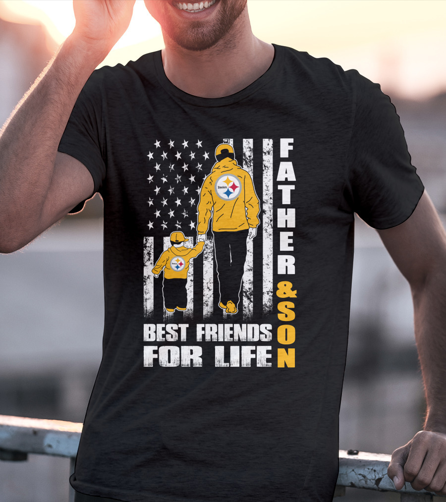 Father And Son Best Friends For Life Steelers Flag Background T-Shirt