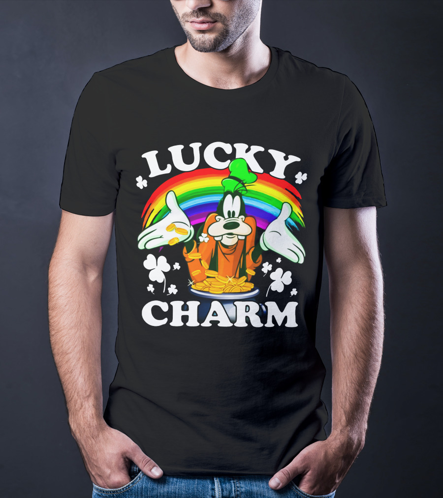 Lucky Charm Goofy With Rainbow And Gold Coins T-Shirt