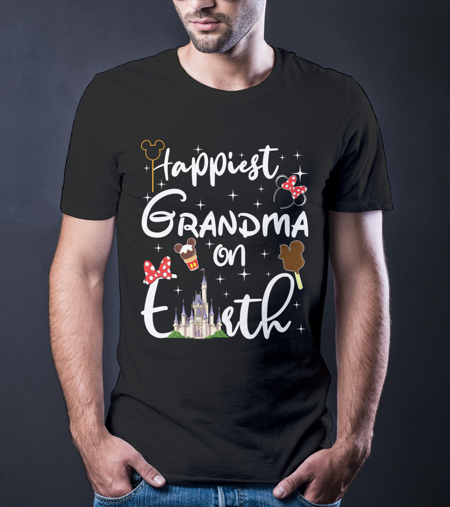 Happiest Grandma On Earth Castle Mouse Ears Ice Cream And Bows T-Shirt