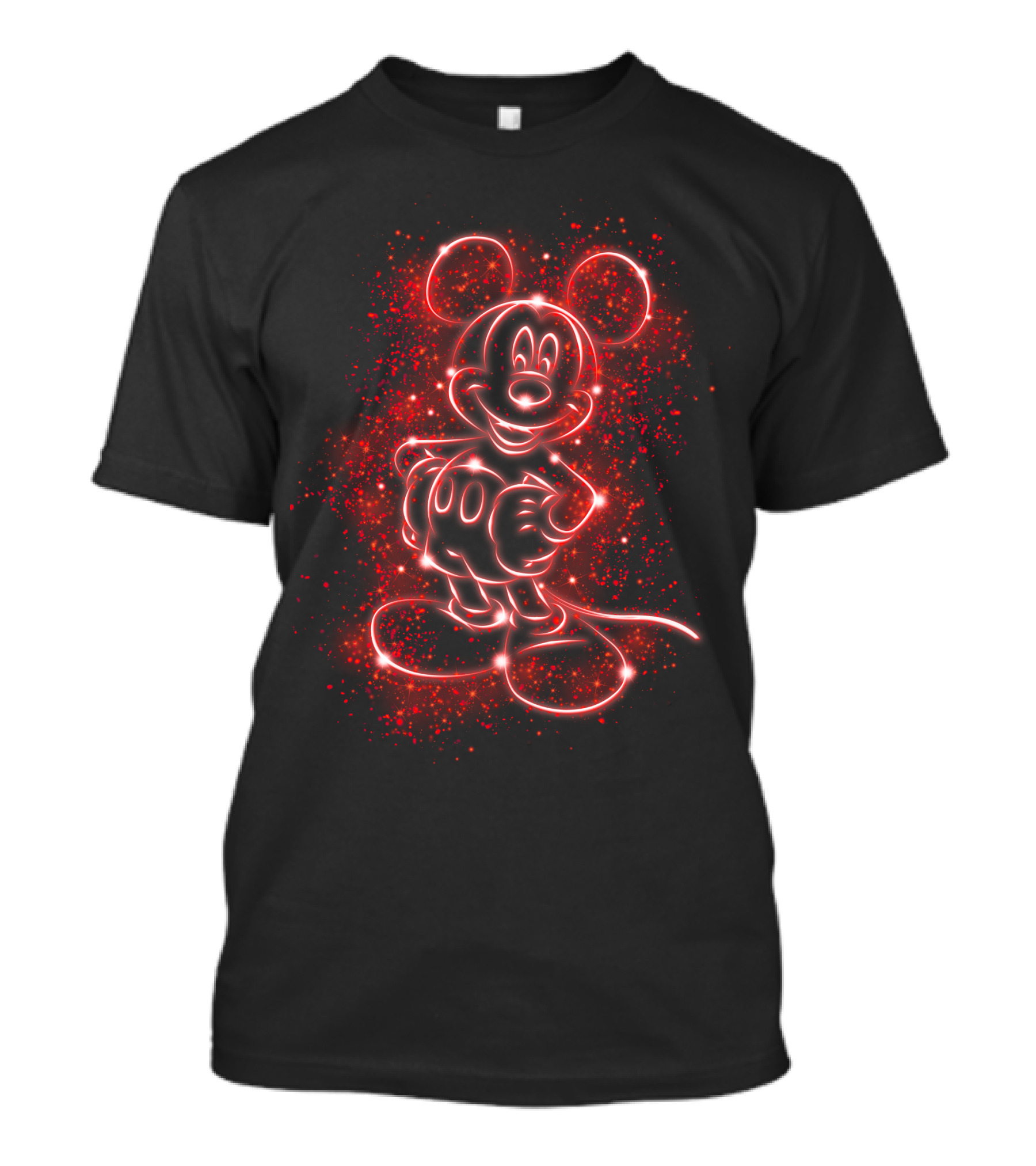 MK Light Neon Mickey Mouse Outline Red Sparkles T-Shirt