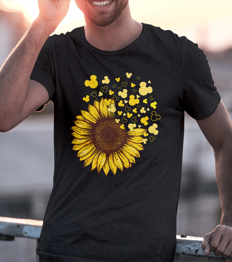 Sunflower With Mickey Mouse Icon Yellow Accents T-Shirt