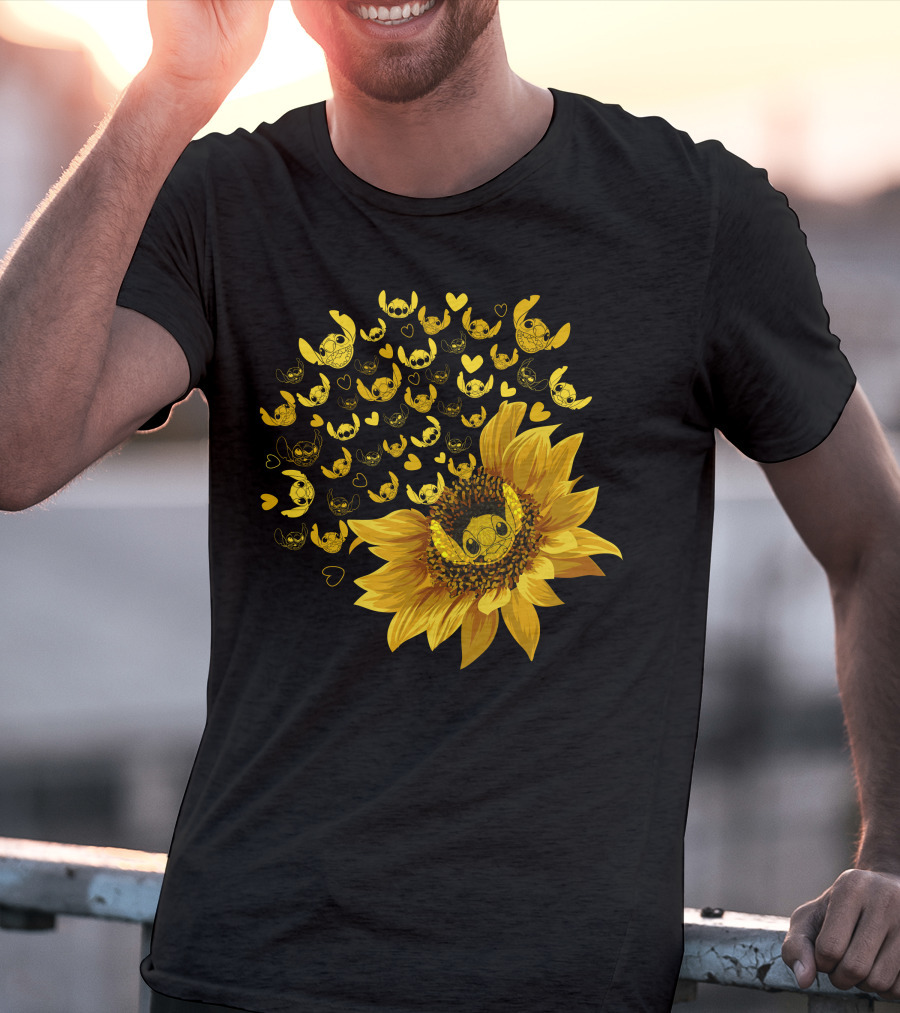 Stitch Sunflower Hearts And Smiles Burst T-Shirt