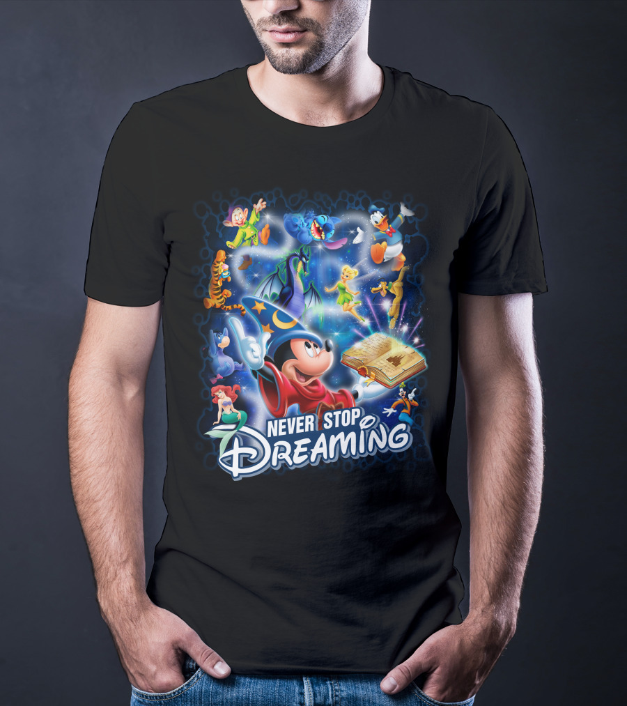 Never Stop Dreaming Disney Characters Magic Book T-Shirt