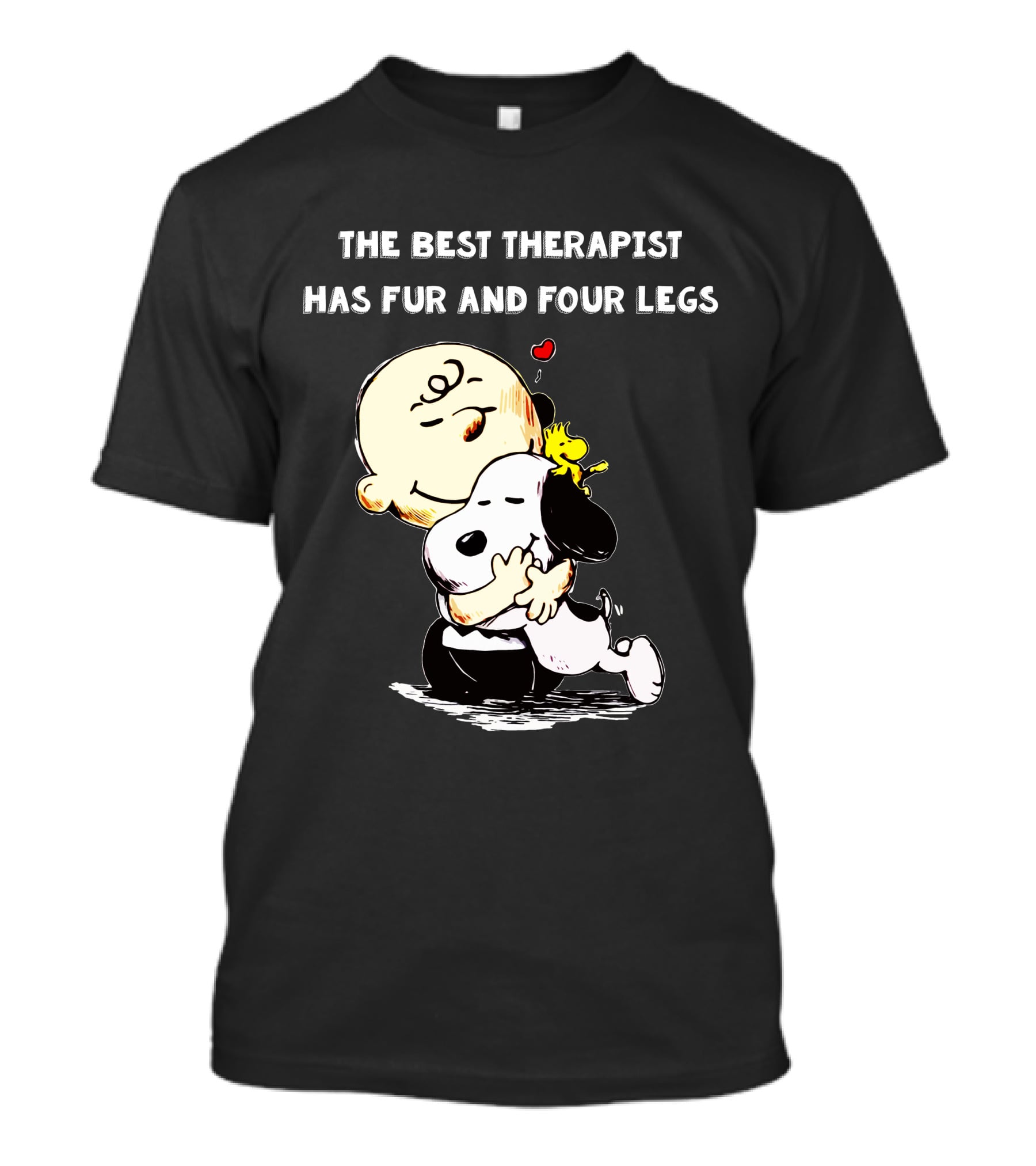 The Best Therapist Has Fur And Four Legs Charlie Brown Snoopy Woodstock Hug T-Shirt