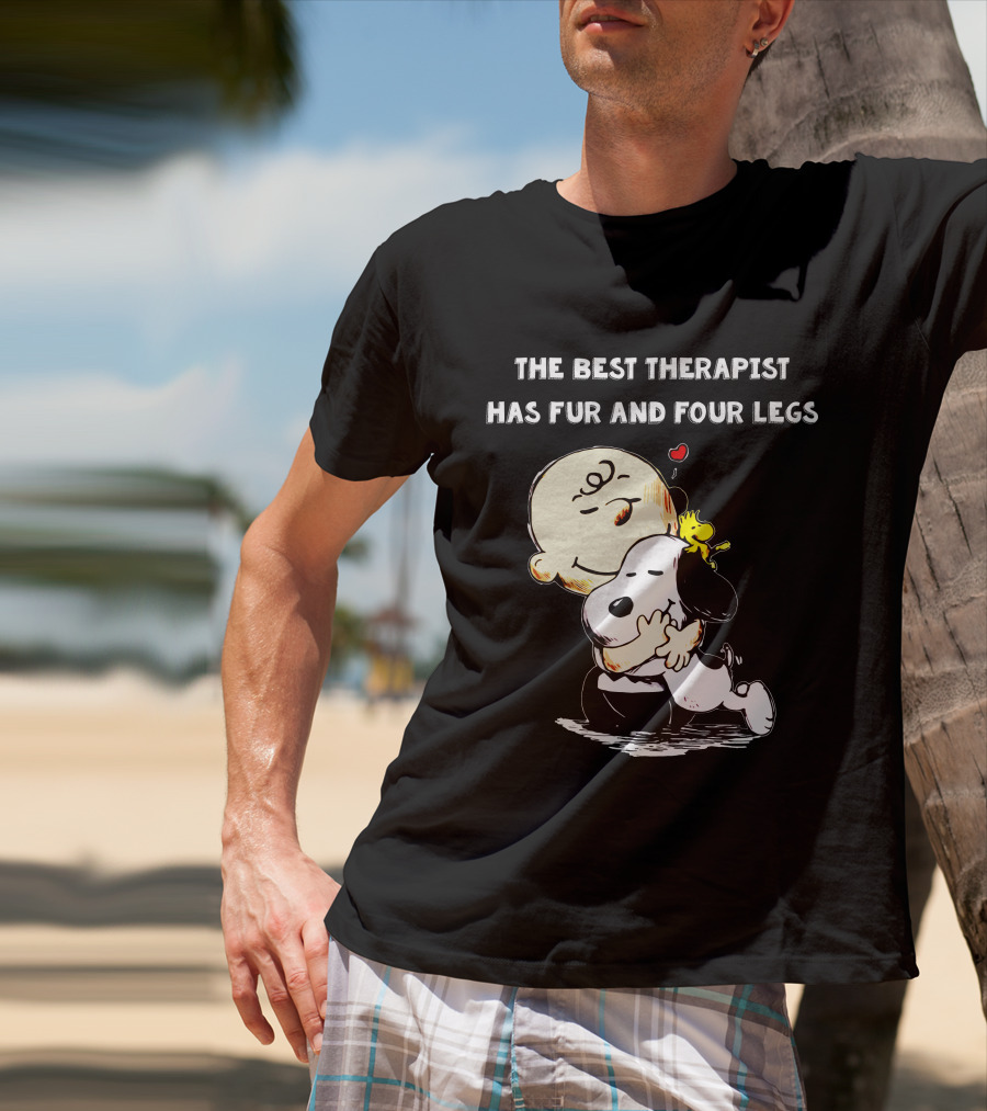 The Best Therapist Has Fur And Four Legs Charlie Brown Snoopy Woodstock Hug T-Shirt