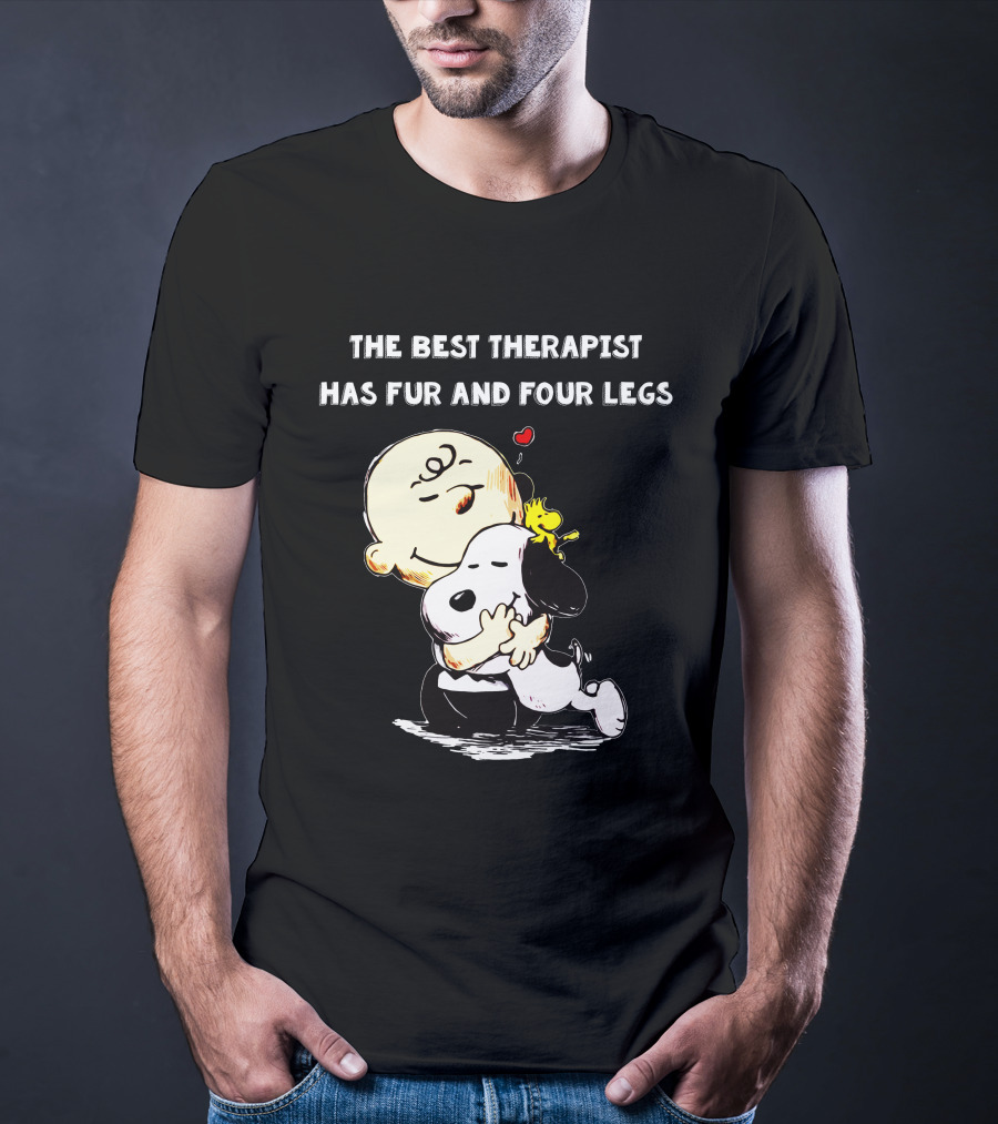 The Best Therapist Has Fur And Four Legs Charlie Brown Snoopy Woodstock Hug T-Shirt