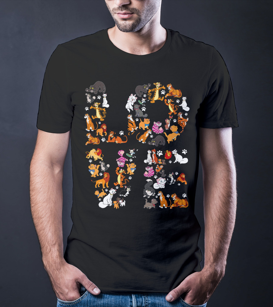 Cat Love Alphabet With Colorful Cartoon Cats And Paw Prints T-Shirt