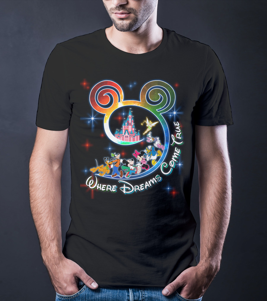 Where Dreams Come True Disney Castle Mickey Minnie Goofy Donald Pluto Tinkerbell T-Shirt