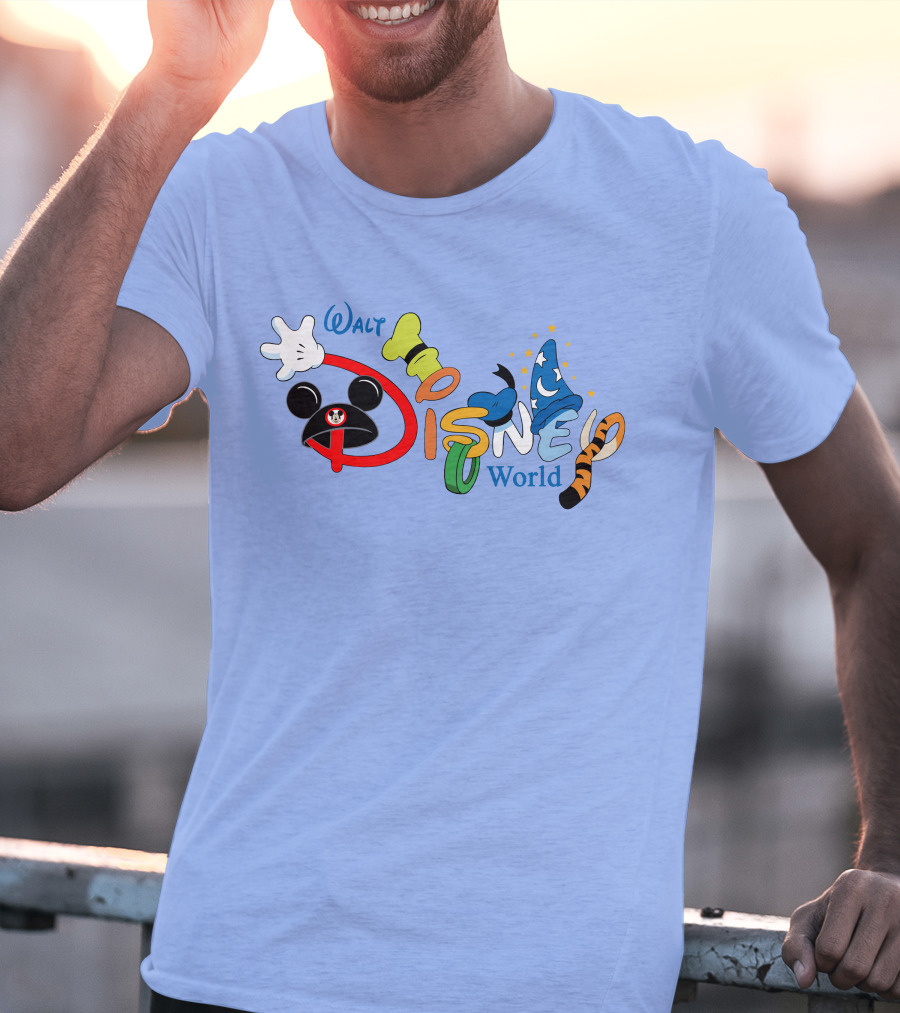 Walt Disney World Mickey Goofy Sorcerer Tigger Stylized Text T-Shirt