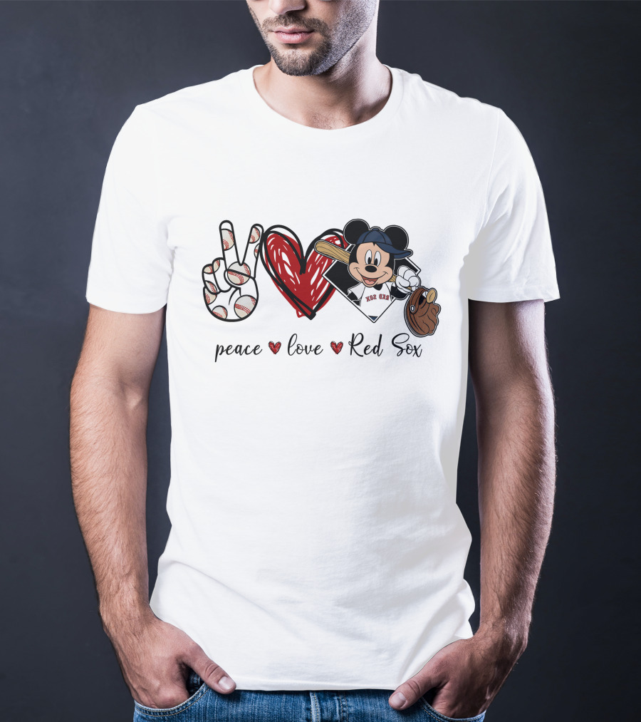 Peace Love Red Sox Mickey Baseball T-Shirt