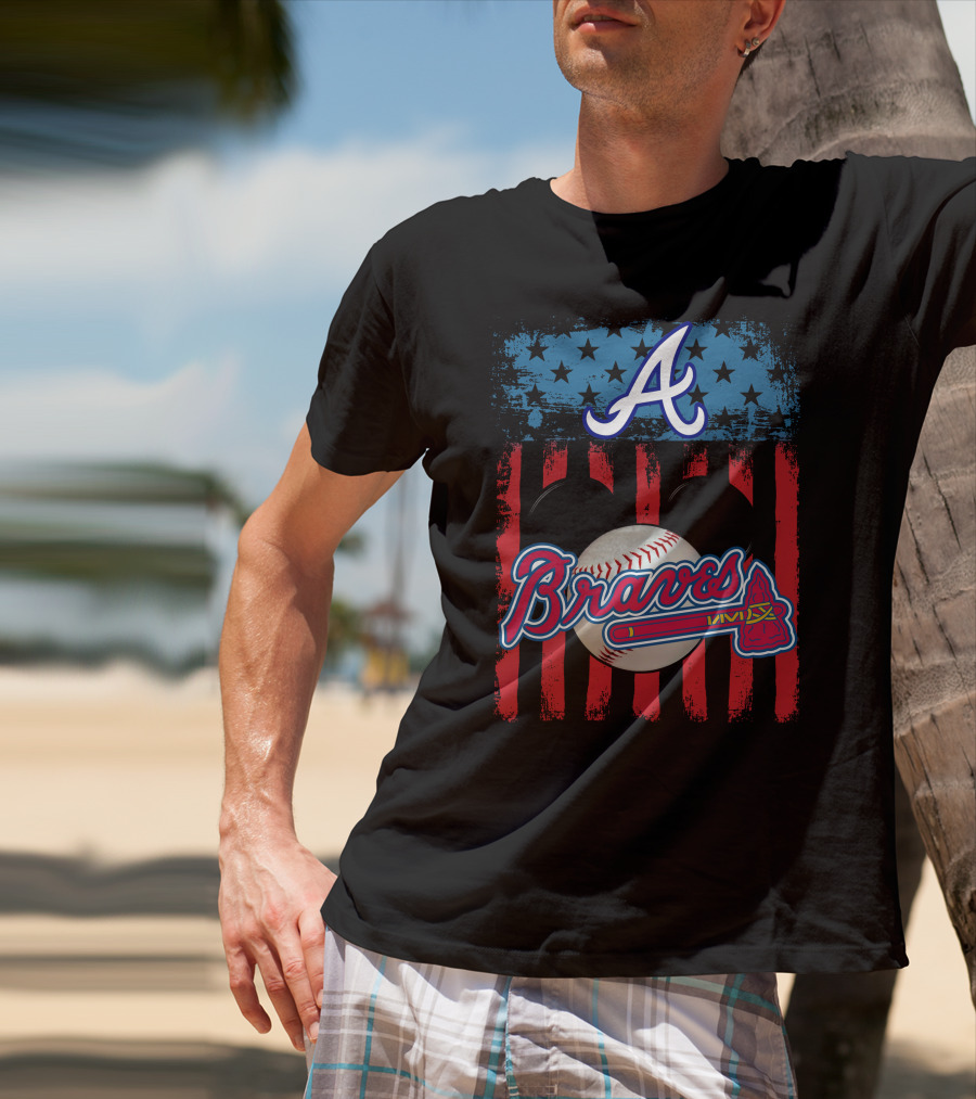 A Mickey Braves Iconic Baseball Stars And Stripes American Flag T-Shirt