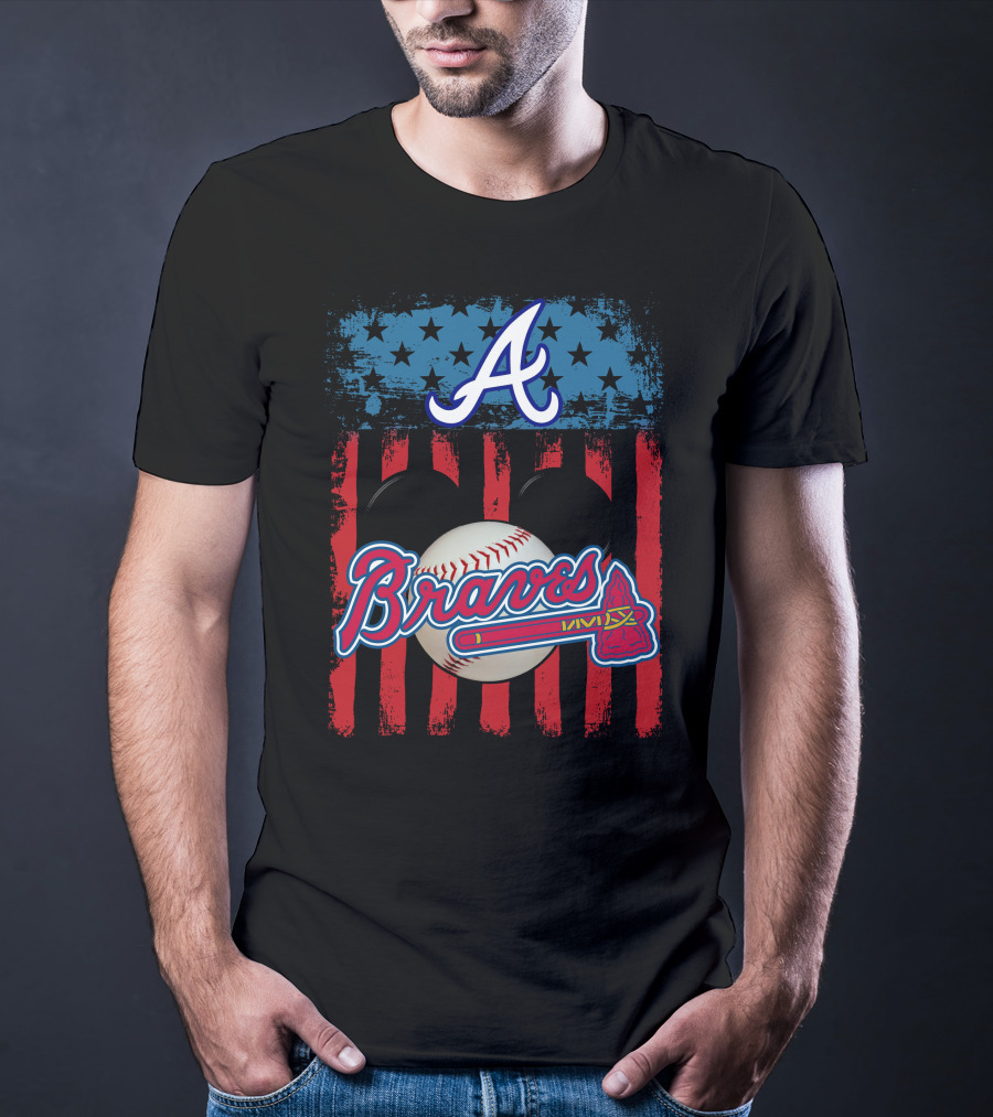 A Mickey Braves Iconic Baseball Stars And Stripes American Flag T-Shirt
