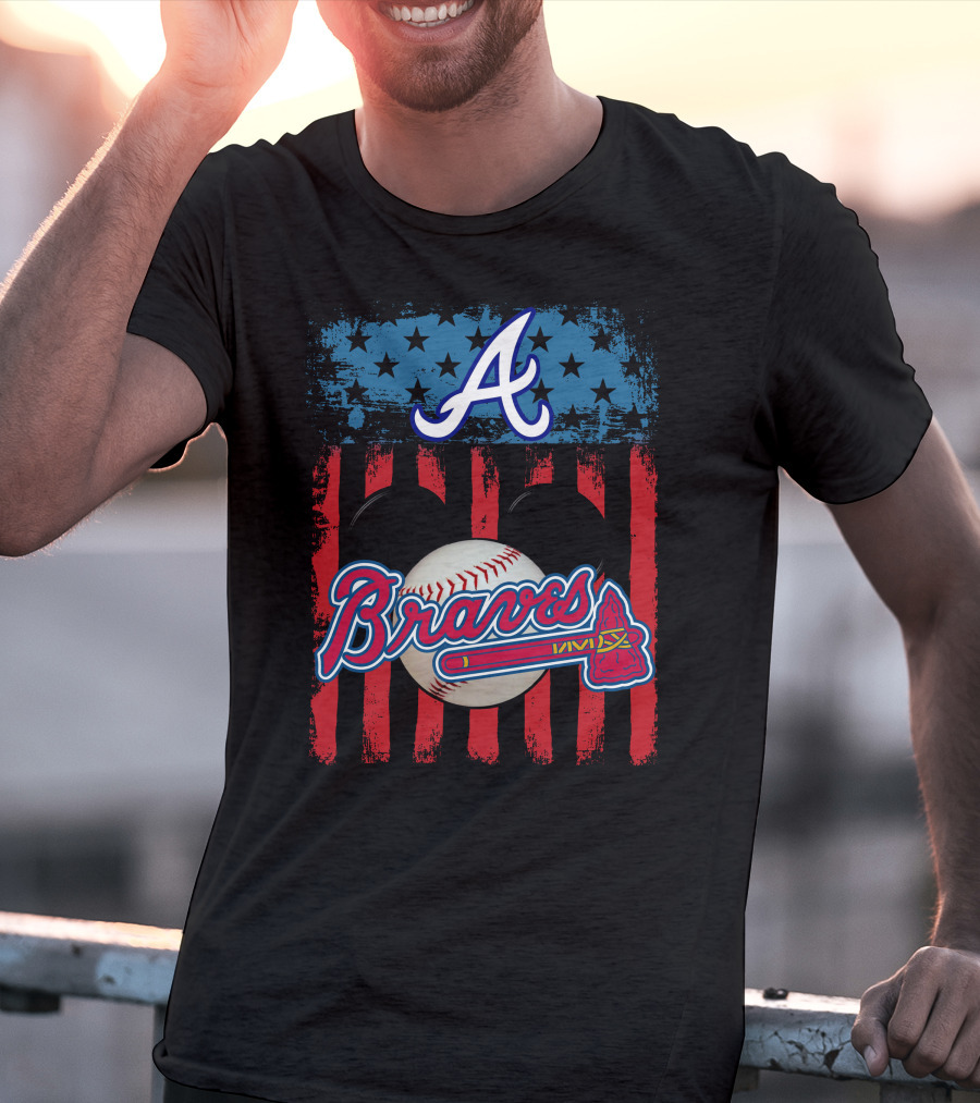 A Mickey Braves Iconic Baseball Stars And Stripes American Flag T-Shirt