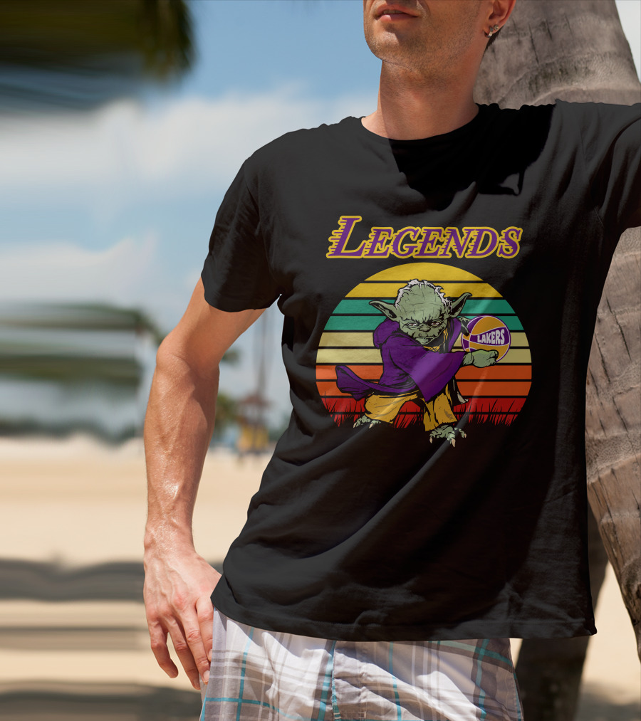 Legends Yoda Lakers Basketball Retro Stripes T-Shirt
