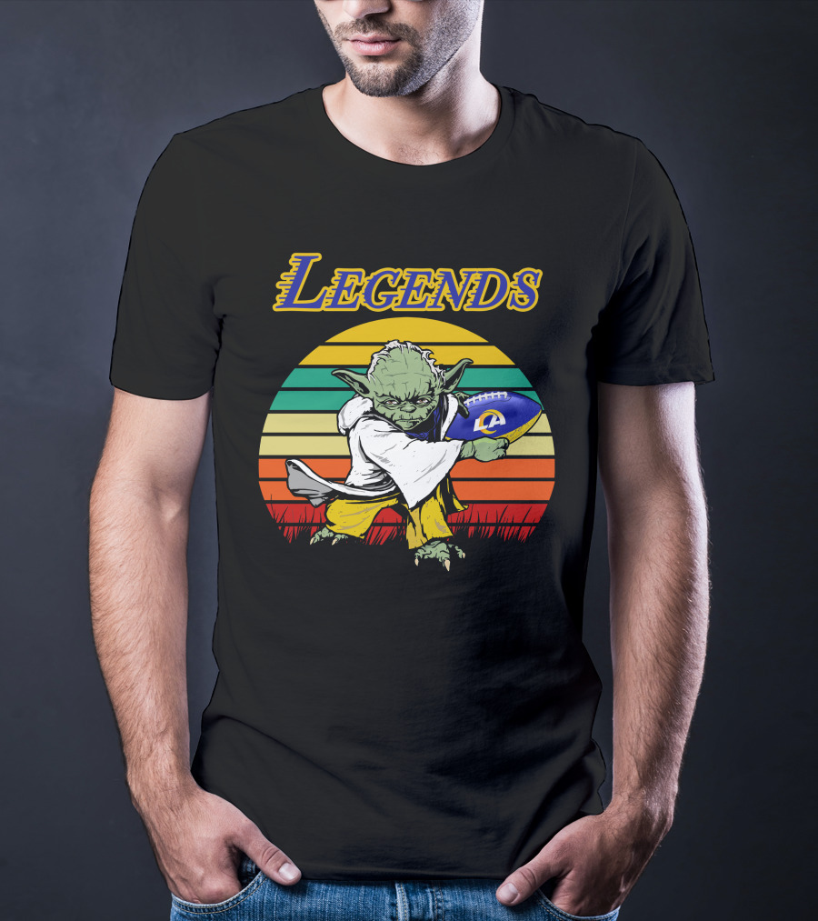 Legends Retro Yoda Holding Los Angeles Rams Football T-Shirt