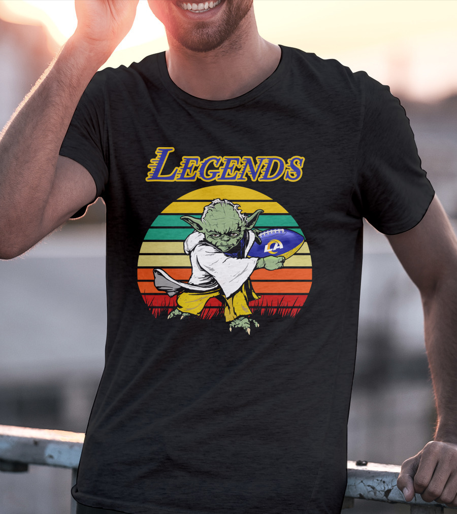 Legends Retro Yoda Holding Los Angeles Rams Football T-Shirt
