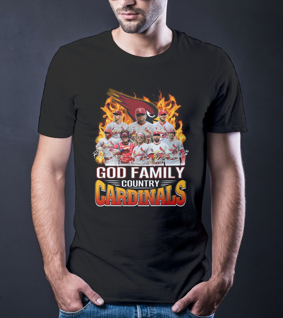 God Family Country Cardinals Baseball Team Fire Background T-Shirt
