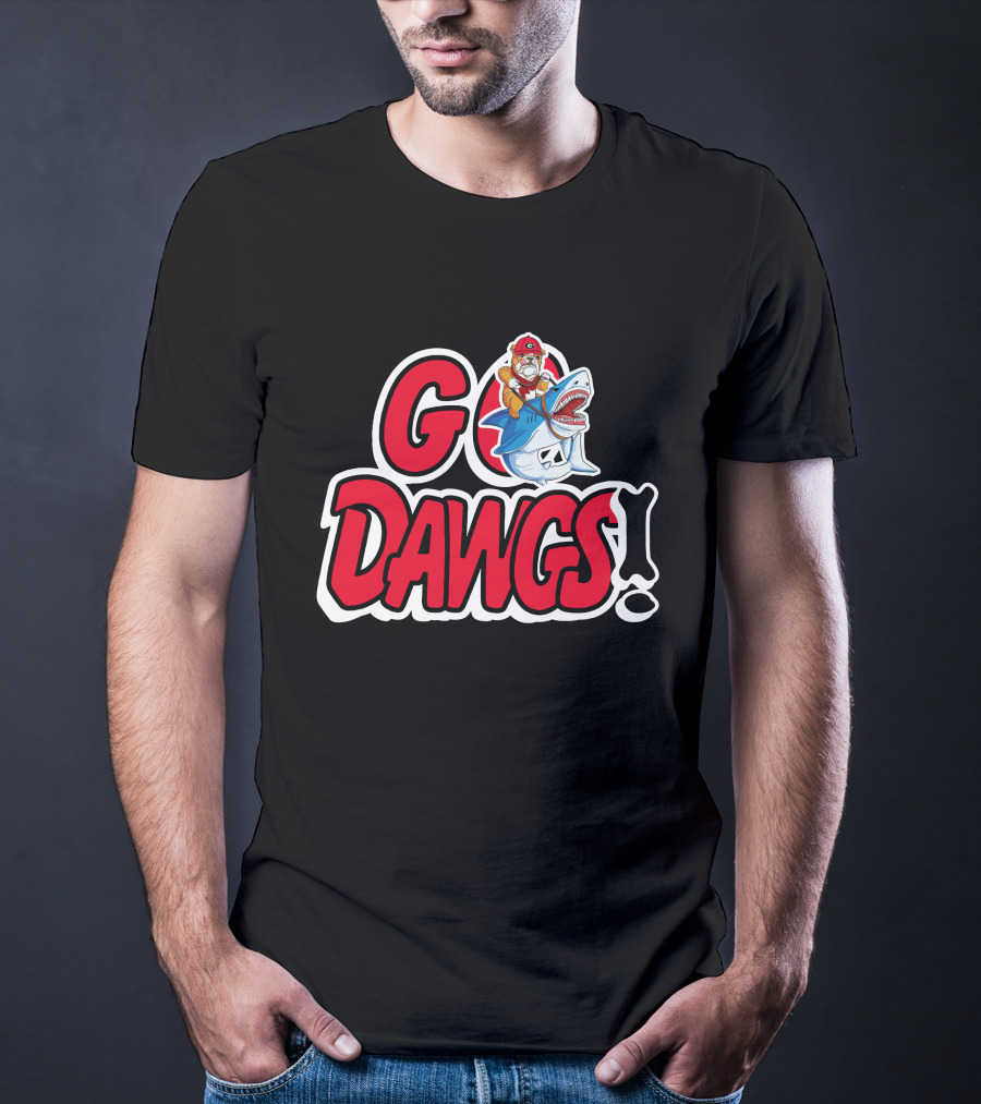 Go Dawgs Bulldog Riding Shark T-Shirt