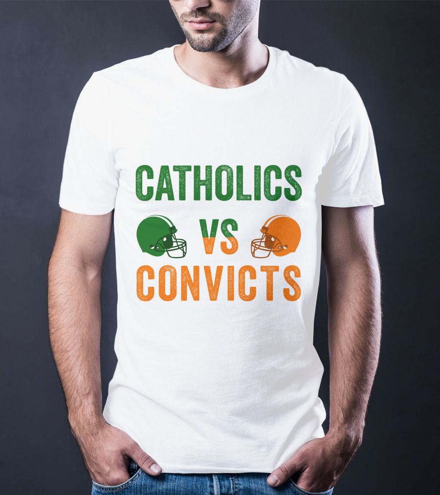 Catholics Vs. Convicts 1988 Football Helmets Rivalry T-Shirt