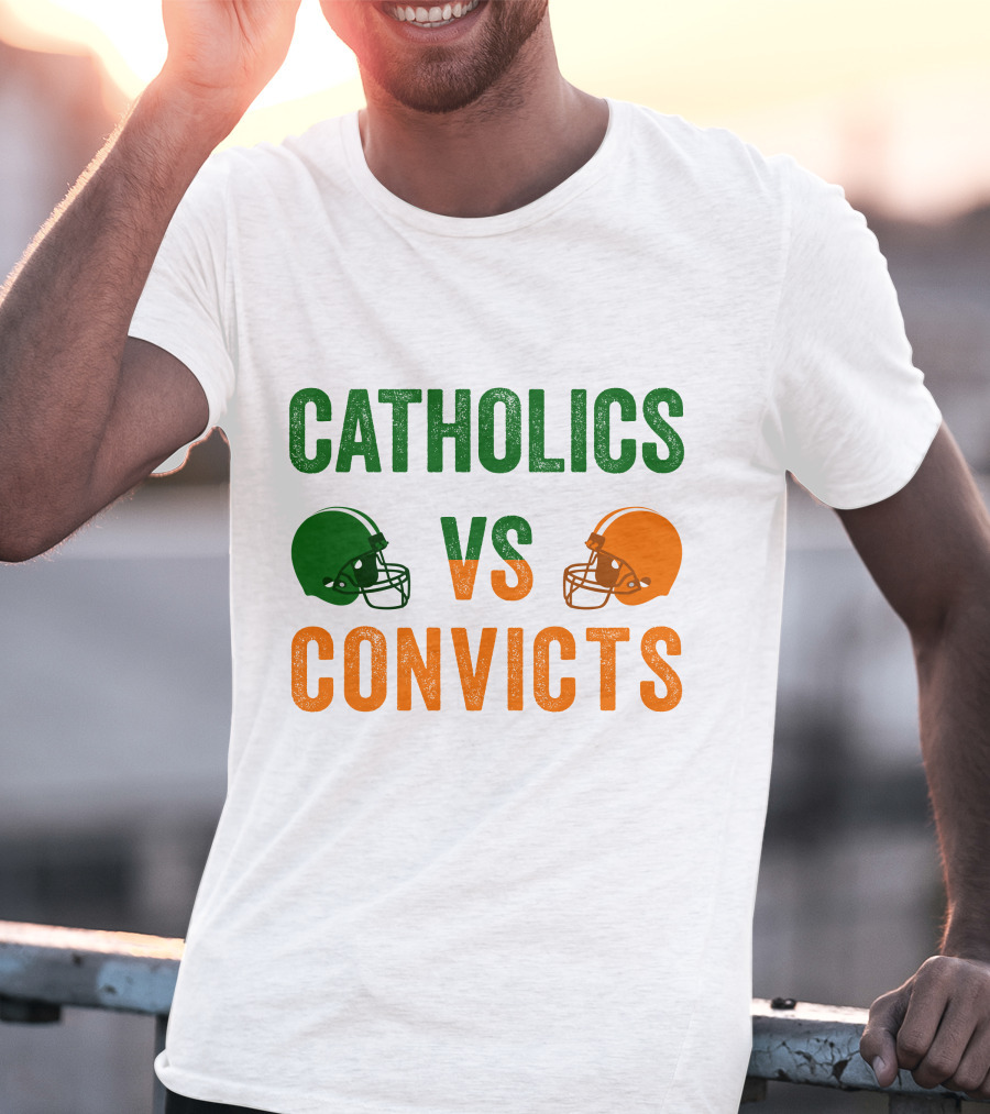 Catholics Vs. Convicts 1988 Football Helmets Rivalry T-Shirt
