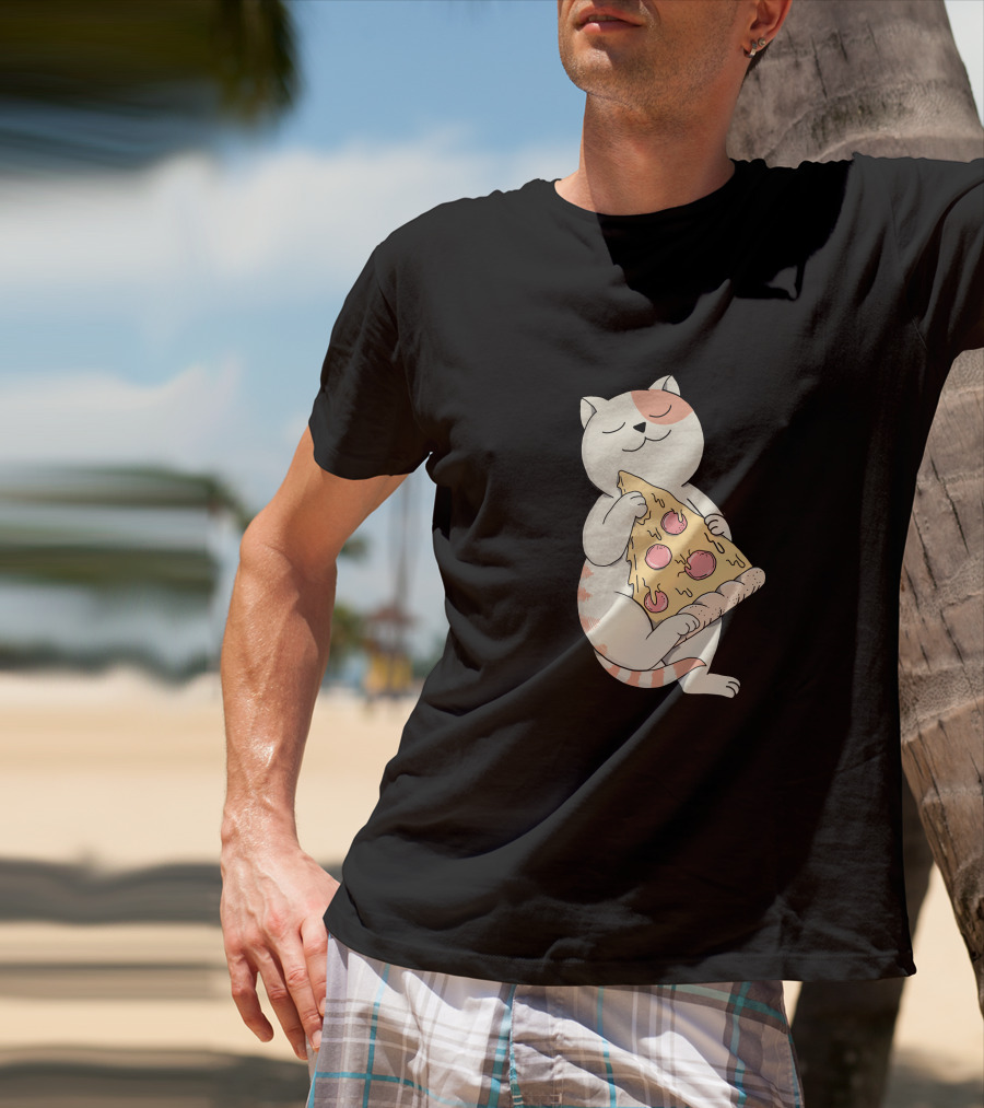 Cat Hugging Pepperoni Pizza Slice T-Shirt