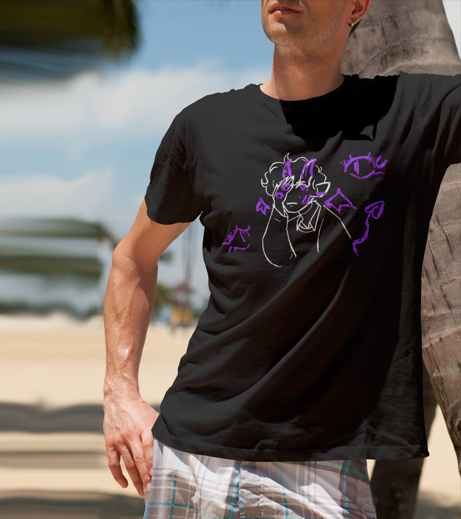 Purple Devil-Horned Character With Eyes And Symbols Sketch T-Shirt