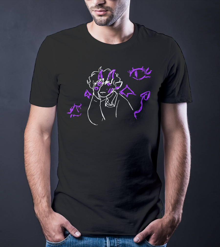 Purple Devil-Horned Character With Eyes And Symbols Sketch T-Shirt
