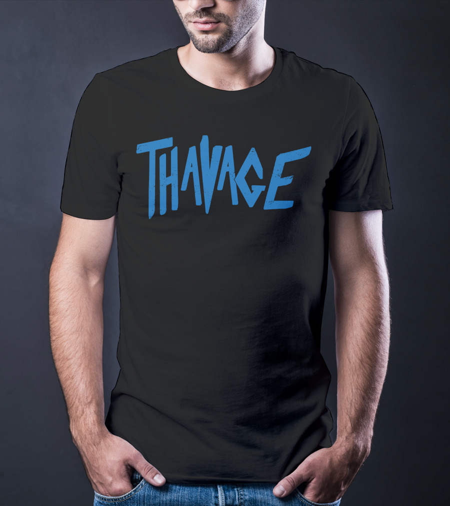 Thavage Blue Retro Typography T-Shirt