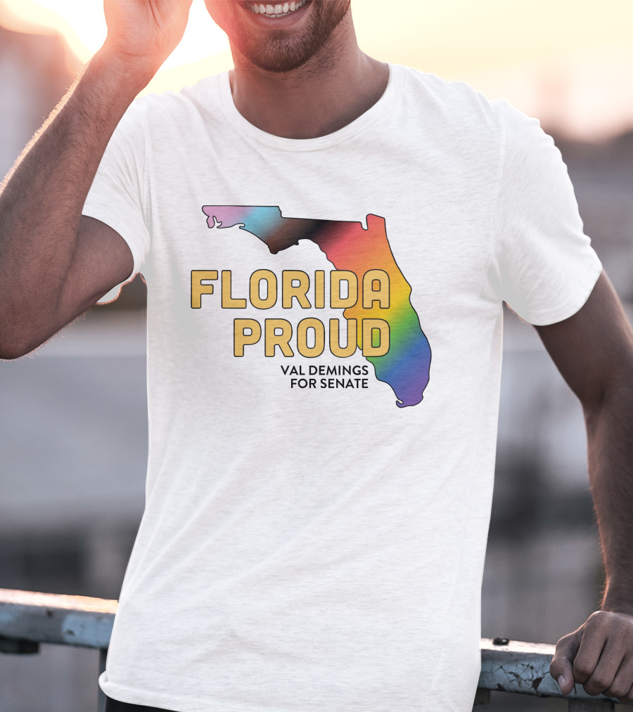 Florida Proud Rainbow Map Val Demings For Senate T-Shirt