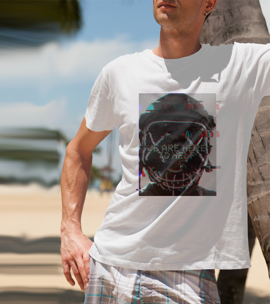 We Are Here To Help Masked Digital Glitch Effect T-Shirt