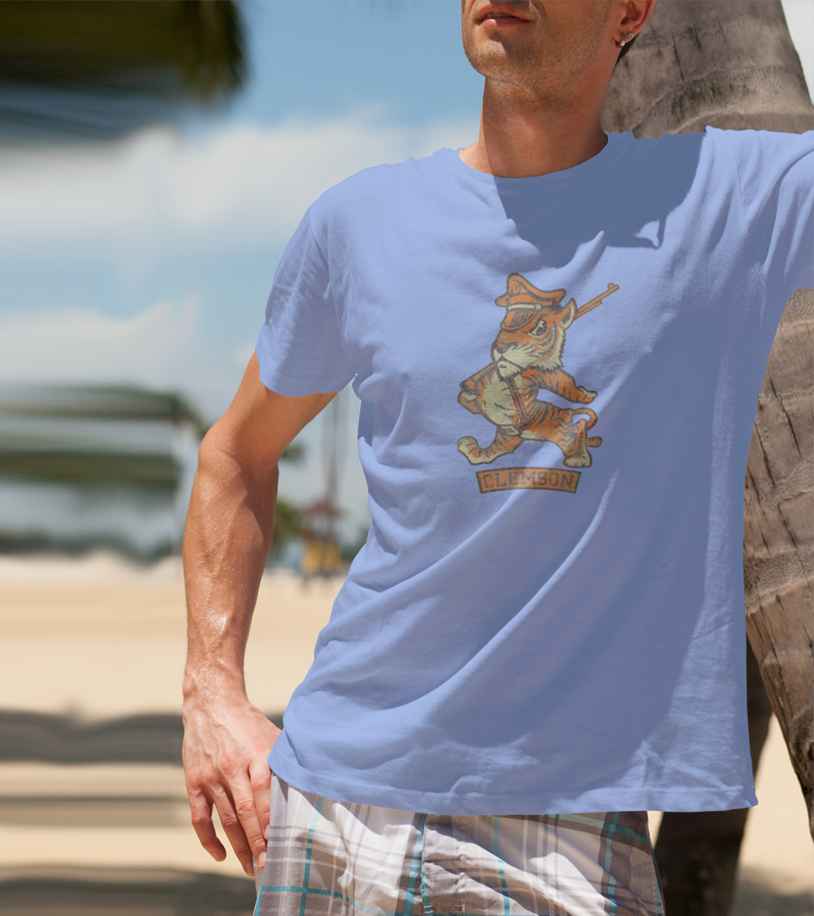 Clemson Tiger Mascot With Military Officer Hat And Rifle T-Shirt